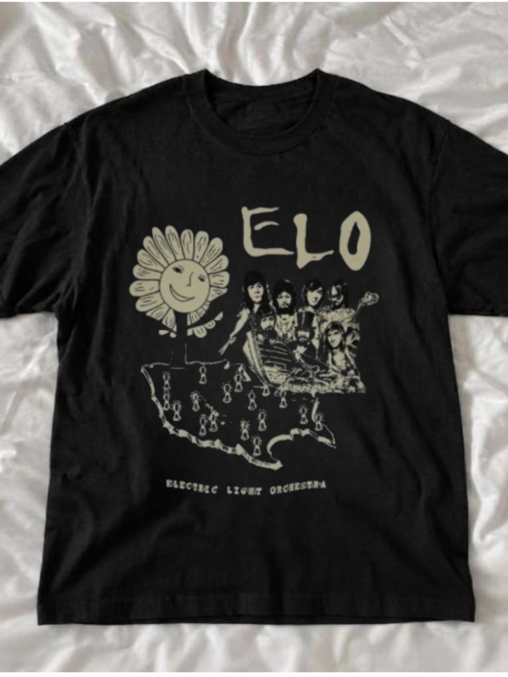 Gildan Black ELO Graphic Tee with Beige Print